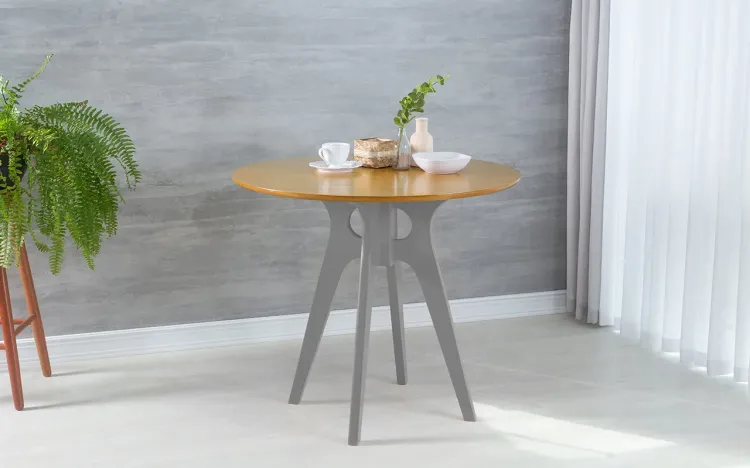 MESA PARA APARTAMENTO PEQUENO REDONDA BIANCHI 90X77CM CINZA CONCRETO E AMÊNDOA