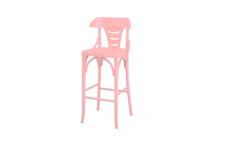 BANQUETA BAR ALTA COM ENCOSTO LACA ROSA BEBÊ AUGUSTINE 39X41X105 CM