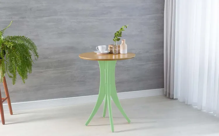 MESA PARA LANCHONETE PEQUENA REDONDA JULIETTE 60X77CM AMÊNDOA E VERDE SÁLVIA