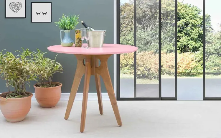 MESA DE RESTAURANTE REDONDA BIANCHI 90X77CM JATOBÁ E ROSA BEBÊ
