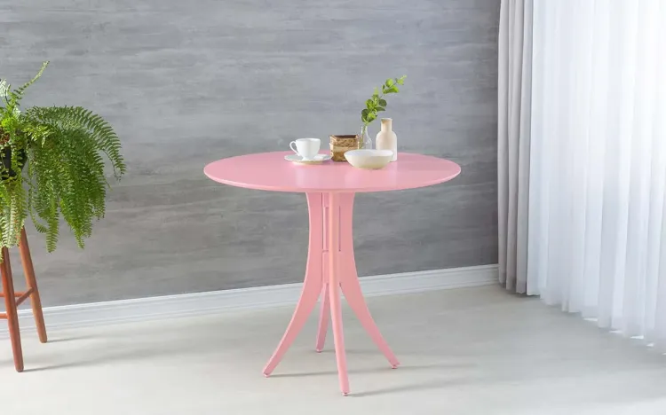 MESA PARA RESTAURANTE REDONDA JULIETTE 90X77CM LACA ROSA BEBÊ