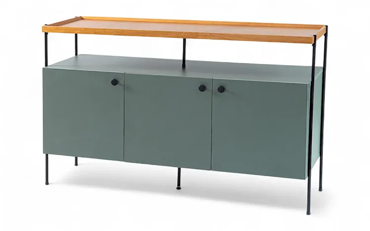 ARMÁRIO BUFFET 3 PORTAS COM PÉS DE METAL E TAMPO COM BANDEJA DE MADEIRA TRAY MDF VERDE ESCURO 122,5X41,5X75 CM
