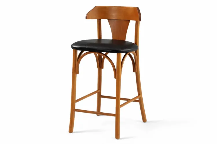 BANQUETA MÉDIA PARA COZINHA AUGUSTINE VERNIZ JATOBÁ E TEC.SQ13 COURO PRETO 46X48X88CM