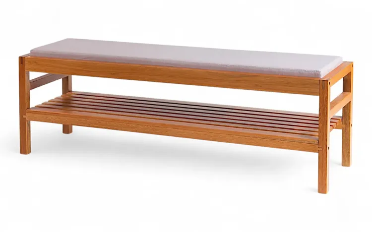 BANCO PESEIRA MÉDIO KERB VERNIZ JATOBÁ TEC. ALGODÃO ROSA 140X40X48CM