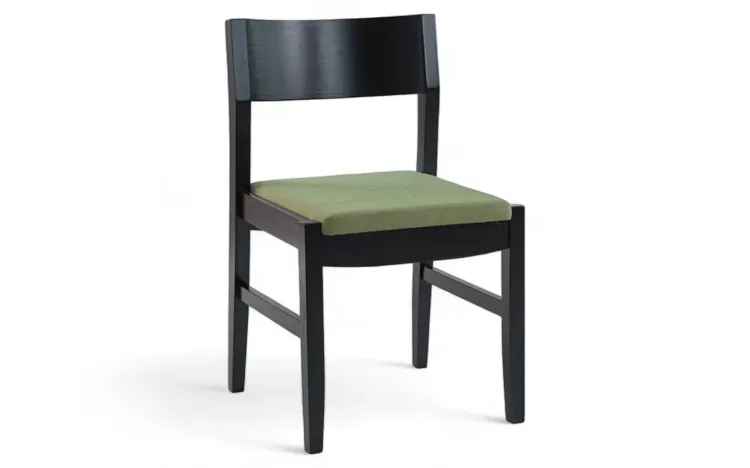 CADEIRA ESTOFADA DE JANTAR PAIVA LACA PRETO E TEC.121 VERDE MUSGO 48X47,5X79 CM