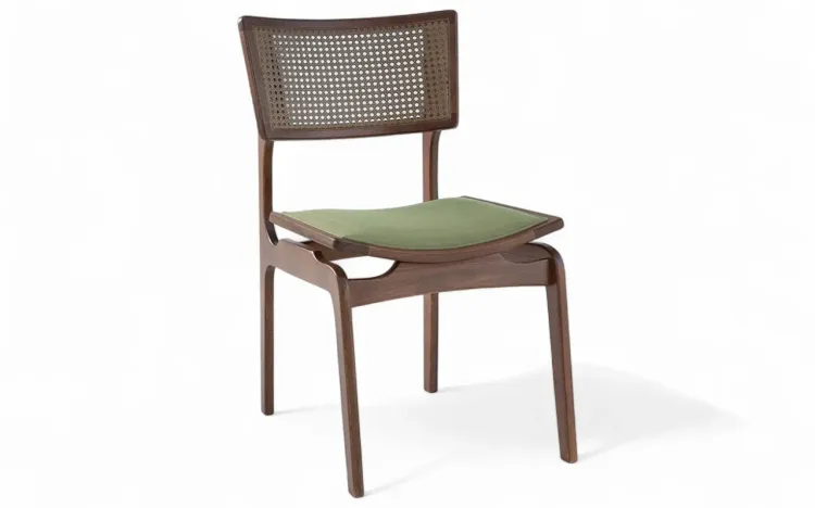 CADEIRA COM TELA PARA MESA DE JANTAR LUCIE VERNIZ CAPUCCINO E TEC. ALGODÃO VERDE MUSGO 49X61X82,5 CM