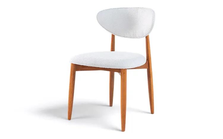 CADEIRA TORNEADA MODERNA ESTOFADA ISIS VERNIZ JATOBÁ E TEC. BOUCLE OFF WHITE 53X59X82CM