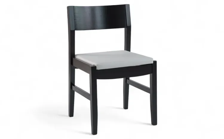 CADEIRA PARA MESA DE JANTAR PAIVA LACA PRETO E TEC.SQ14 COURO SINTÉTICO OFF WHITE 48X47,5X79 CM