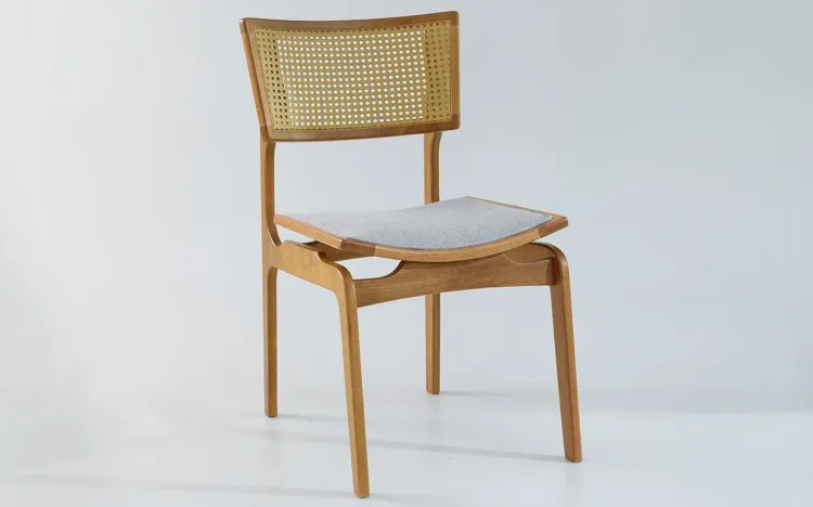 CADEIRA PARA SALA DE JANTAR COM PALHINHA LUCIE VERNIZ AM&Ecirc;NDOA E TEC. ALGOD&Atilde;O MESCLA 49X61X82,5 CM