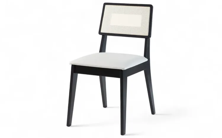 CADEIRA TELINHA PARA MESA DE JANTAR LILA LACA PRETO E TEC. COURO SINTÉTICO OFF WHITE 44X58X84 CM