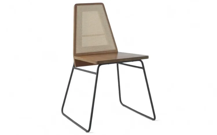 CADEIRA COM METAL E MADEIRA BEND 02 VERNIZ AMÊNDOA E RATTAN 51X51X81 CM