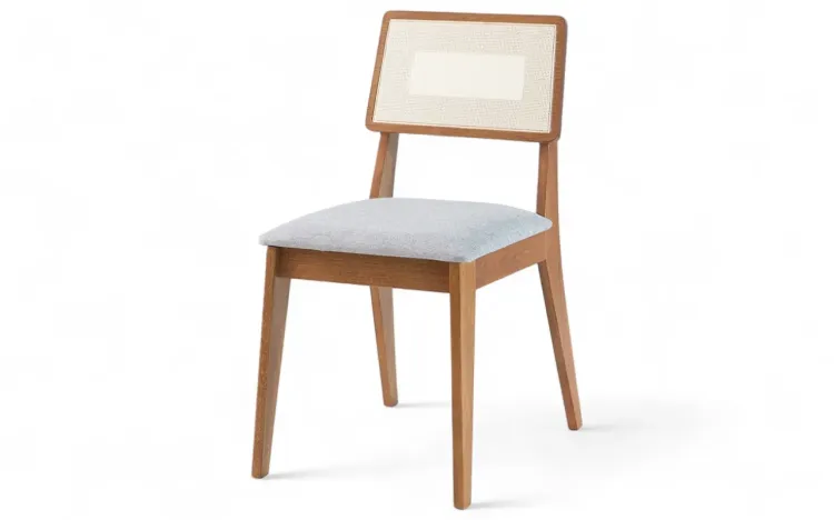 CADEIRA COM PALHINHA PARA SALA DE JANTAR LILA VERNIZ AMÊNDOA E TEC. MESCLA 44X58X84 CM