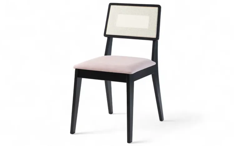 CADEIRA COM TELINHA PARA MESA DE JANTAR LILA LACA PRETO E TEC. ROSA 44X58X84 CM