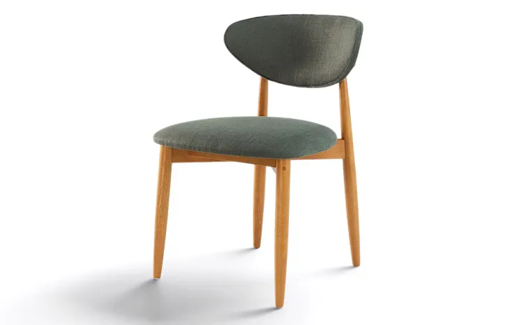 CADEIRA DE JANTAR TORNEADA ESTOFADA ISIS VERNIZ AM&Ecirc;NDOA E TEC. OLIVA 53X59X82CM