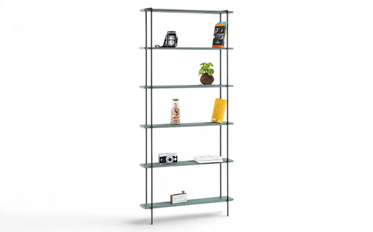 ESTANTE DE METAL PEQUENA PARA QUARTO 6 PRATELEIRAS ESTREITAS CROSBY MDF VERDE ESCURO 80x14x180CM