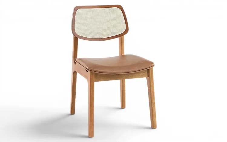 CADEIRA COM PALHINHA PARA SALA DE JANTAR ALVA VERNIZ AM&Ecirc;NDOA TEC. COURO ECOL&Oacute;GICO CARAMELO 49,5x55x83 CM