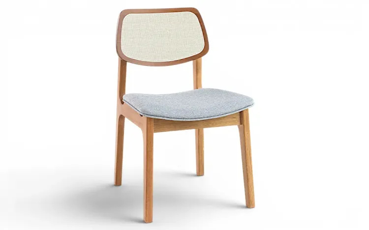 CADEIRA DE JANTAR ESTOFADA COM PALHINHA ALVA VERNIZ AM&Ecirc;NDOA TEC. ALGOD&Atilde;O MESCLA 49,5x55x83 CM