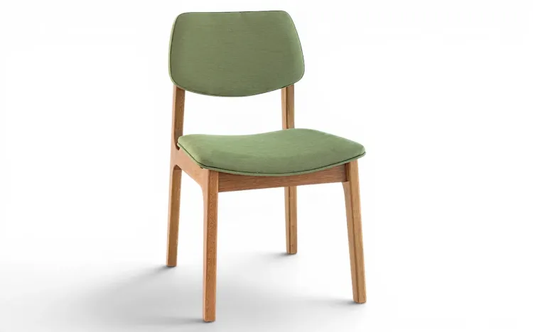 CADEIRA DE JANTAR ESTOFADA DE MADEIRA ALVA VERNIZ AMÊNDOA E TEC. 121 VERDE MUSGO 46x56,5x85,5 CM