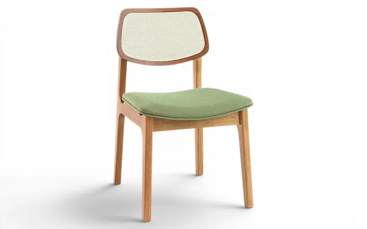 CADEIRA COM PALHINHA PARA MESA DE JANTAR ALVA VERNIZ AM&Ecirc;NDOA TEC. ALGOD&Atilde;O VERDE MUSGO 49,5x55x83 CM