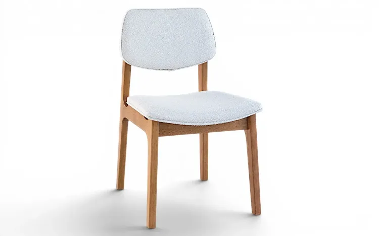 CADEIRA ESTOFADA DE MADEIRA MACI&Ccedil;A ALVA VERNIZ AM&Ecirc;NDOA TEC. BOUCLE OFF WHITE 46x56,5x85,5 CM