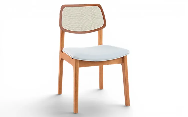 CADEIRA PARA MESA DE JANTAR ESTOFADA COM PALHINHA ALVA VERNIZ JATOB&Aacute; TEC. ALGOD&Atilde;O OFF WHITE 49,5x55x83 CM