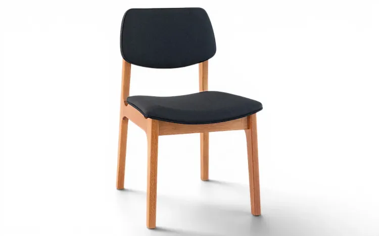 CADEIRA DE MADEIRA PARA MESA DE JANTAR ESTOFADA ALVA VERNIZ JATOB&Aacute; TEC. ALGOD&Atilde;O PRETO 46x56,5x85,5 CM