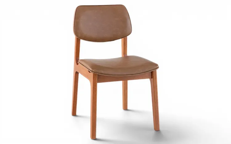 CADEIRA DE JANTAR EM MADEIRA MACI&Ccedil;A ESTOFADA ALVA VERNIZ JATOB&Aacute; E COURO ECOL&Oacute;GICO CARAMELO TEC.029 46x56,5x85,5 CM