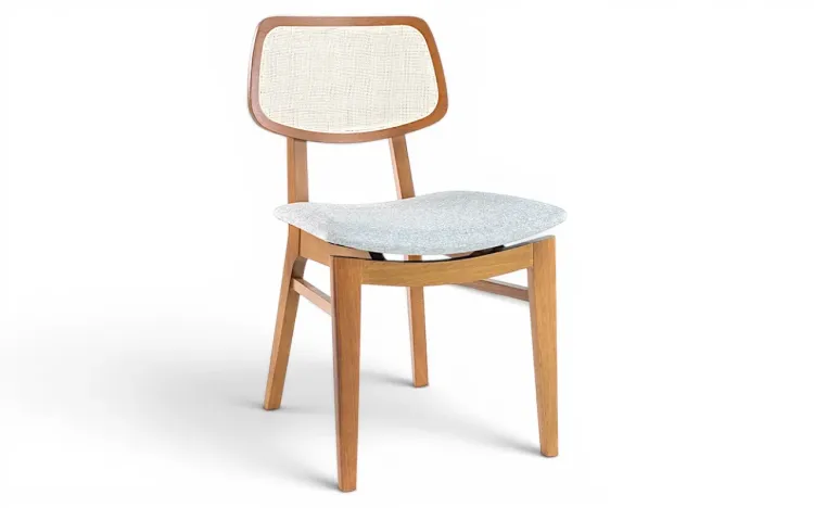 CADEIRA DE MADEIRA E RATTAN PARA SALA DE JANTAR SPARTA VERNIZ AMENDOA TEC. MESCLA 46x56,5x85,5 CM