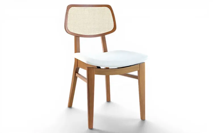 CADEIRA ESTOFADA COM PALHINHA NO ENCOSTO SPARTA VERNIZ AMENDOA TEC. ALGODÃO OFF WHITE 46x56,5x85,5 CM