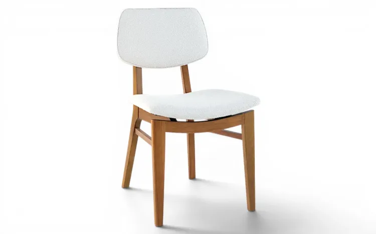 CADEIRA ESTOFADA EM MADEIRA MACIÇA SPARTA VERNIZ AMENDOA E TEC. BOUCLE OFF WHITE 46x56,5x85,5 CM