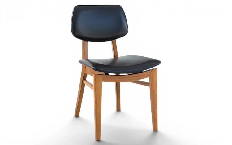 CADEIRA DE MESA JANTAR ESTOFADA SPARTA VERNIZ AMENDOA E TEC. COURO SINT&Eacute;TICO PRETO 46x56,5x85,5 CM