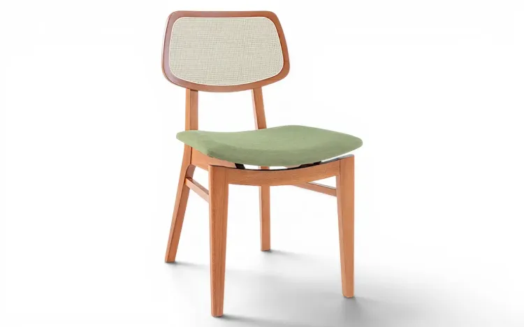 CADEIRA DE JANTAR ESTOFADA COM PALHINHA SPARTA VERNIZ JATOB&Aacute; TEC. ALGOD&Atilde;O VERDE MUSGO 46x56,5x85,5 CM