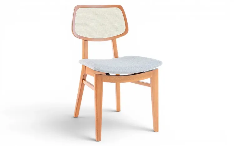 CADEIRA ESTOFADA COM PALHINHA NO ENCOSTO SPARTA VERNIZ JATOBÁ TEC. MESCLA 46x56,5x85,5 CM