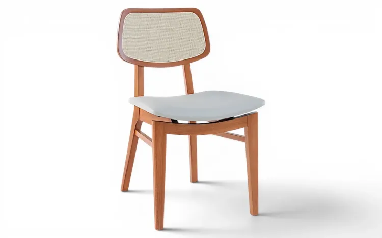 CADEIRA COM PALHINHA PARA MESA DE JANTAR SPARTA VERNIZ JATOBÁ TEC. CORINO OFF WHITE 46x56,5x85,5 CM