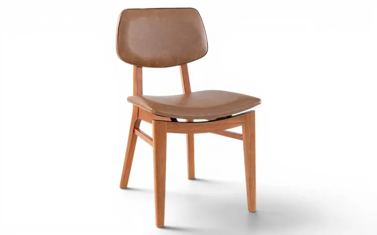CADEIRA DE JANTAR EM MADEIRA MACI&Ccedil;A ESTOFADA VERNIZ JATOB&Aacute; E COURO ECOL&Oacute;GICO CARAMELO SPARTA TEC.029 46x56,5x85,5 CM
