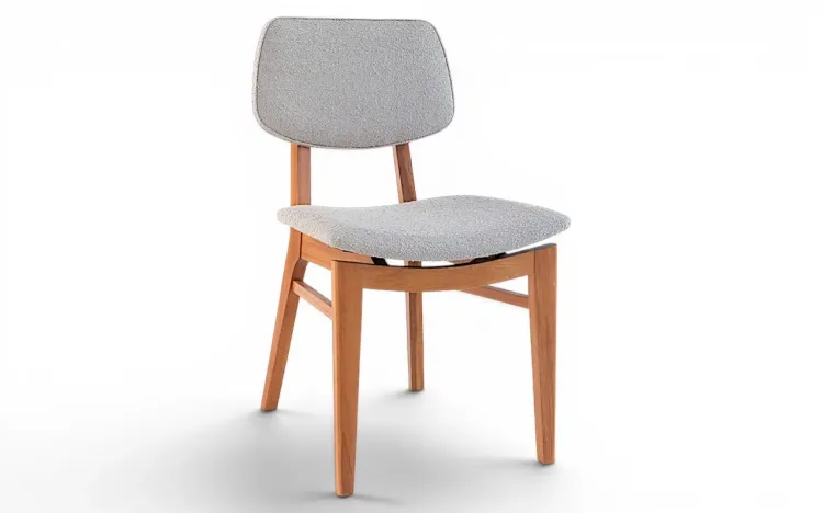 CADEIRA ESTOFADA DE MESA DE JANTAR SPARTA VERNIZ JATOBÁ TEC. BOUCLE BEGE 46x56,5x85,5 CM