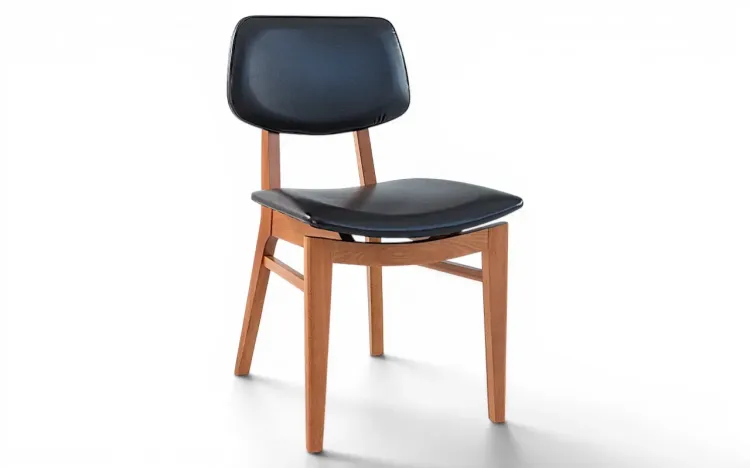 CADEIRA PARA MESA DE JANTAR ESTOFADA SPARTA VERNIZ JATOBÁ  COURO SINTÉTICO PRETO 46x56,5x85,5 CM