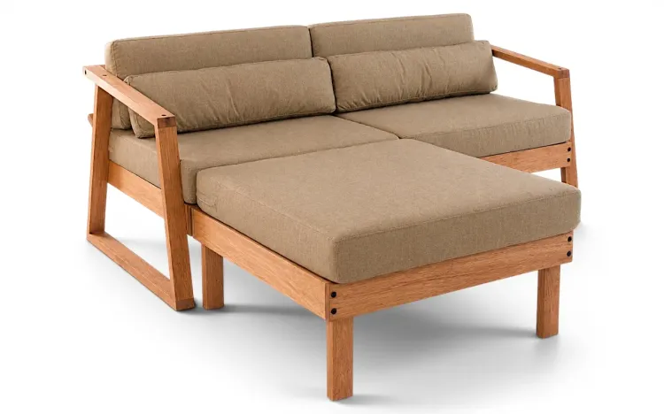 SOFÁ PARA VARANDA MODULAR 2 LUGARES COM PUFE SOL STAIN JATOBÁ ACQUABLOCK FENDI