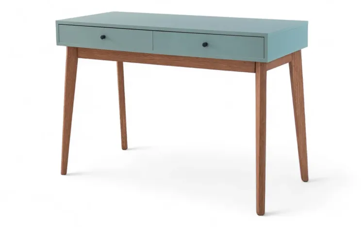 MESA ESCRIVANINHA 2 GAVETAS COM PÉS DE MADEIRA LILA VERDE CLARO JADE 110x50x77CM