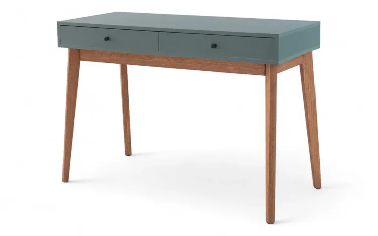 MESA PARA COMPUTADOR COM DUAS GAVETAS E PÉS DE MADEIRA LILA VERDE ESCURO110x50x77CM