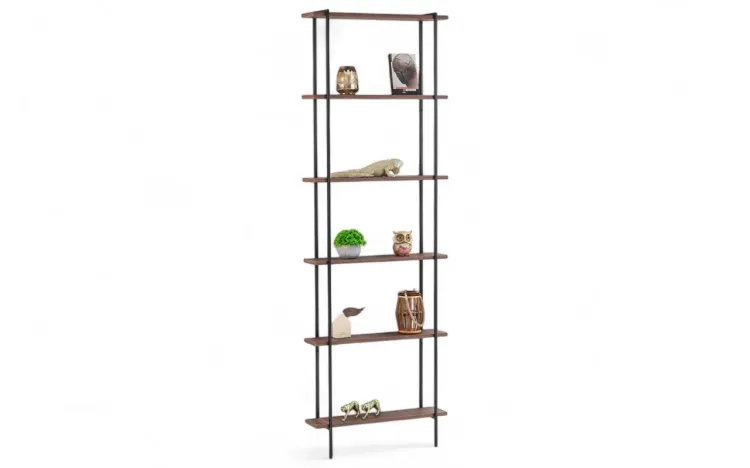 ESTANTE DE METAL PEQUENA PARA QUARTO 6 PRATELEIRAS ESTREITAS CROSBY MDF PAU FERRO 60x14x180CM