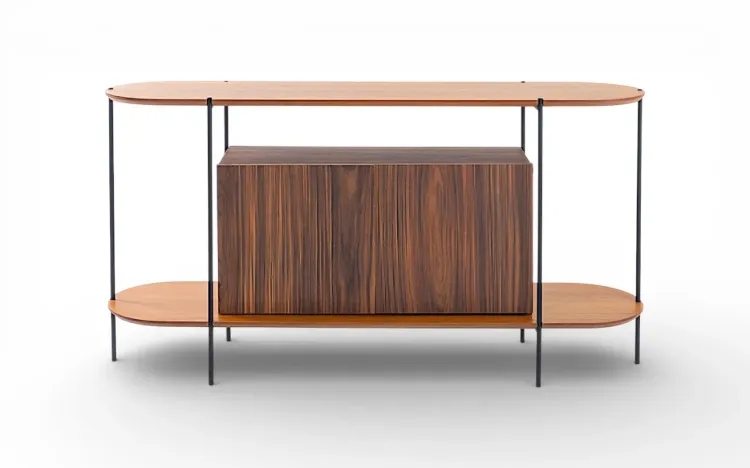 BALC&Atilde;O BUFFET 2 PORTAS CONTEMPOR&Acirc;NEO PAU FERRO TAMPO EM TAUARI NATURAL E P&Eacute;S DE METAL MOOB 140X35X75,5 CM