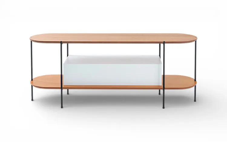 RACK PARA TV MODERNO BRANCO TAMPO EM MADEIRA NATURAL TAUARI E P&Eacute;S DE METAL MOOB  140X35X54CM