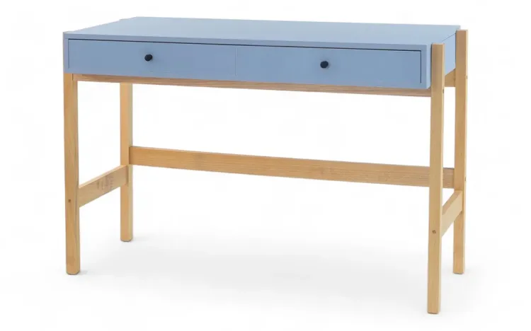 MESA PARA COMPUTADOR COM DUAS GAVETAS E PÉS DE MADEIRA NASH AZUL SERENO 116x50x77CM