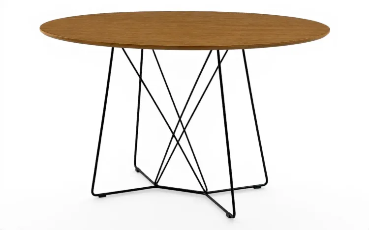 MESA DE JANTAR OVAL COM P&Eacute;S DE METAL BEND 135X90X75CM VERNIZ AMENDOA