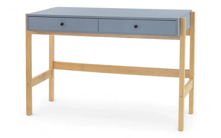 MESA PARA ESTUDO COM 2 GAVETAS PÉS DE MADEIRA MACIÇA NASH CINZA PURO 116x50x77CM