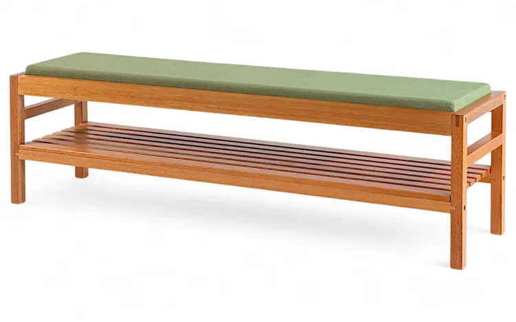 BANCO COM PRATELEIRA MAIOR KERB VERNIZ JATOBÁ TEC. VERDE MUSGO 160X40X48CM