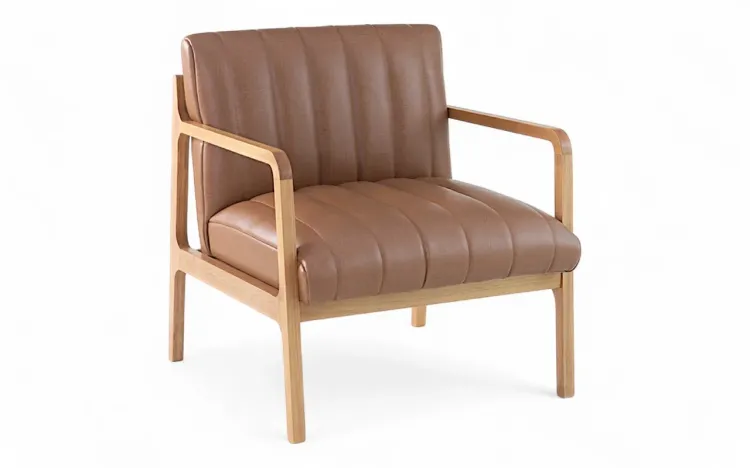 POLTRONA PARA SALA ESTOFADA CANELA VERNIZ AMÊNDOA TEC. COURO SINTÉTICO CARAMELO 69X71X79 CM