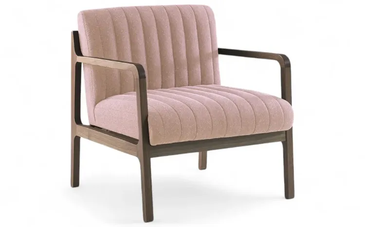 POLTRONA CONFORTÁVEL COM BRAÇOS CANELA VERNIZ CAPUCCINO TEC.169B COR ROSA 69X71X79 CM