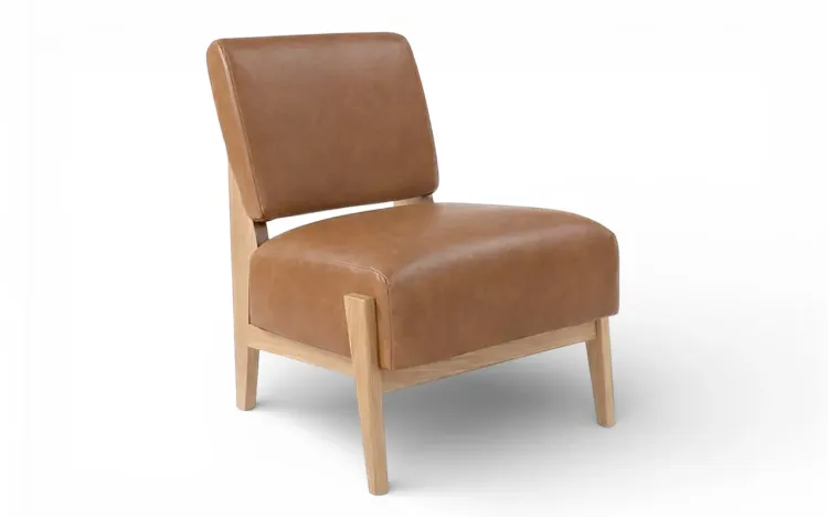 POLTRONA SEM BRA&Ccedil;OS ROSA SAMAMBAIA VERNIZ AMENDOA TEC.029 COURO CARAMELO 67x66x82 CM